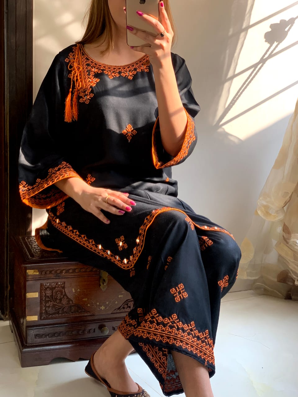 Ember Veil Linen Suit | Traditional Balochi 2PC with Tassel Embroidery