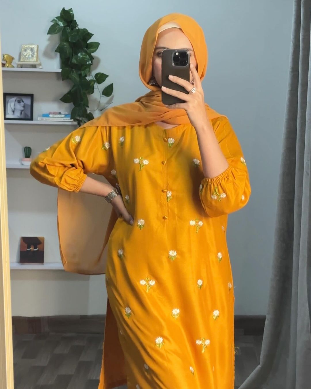 Sunlit Bloom Linen Suit | Embroidered Gulab Mustard 2PC for All Seasons