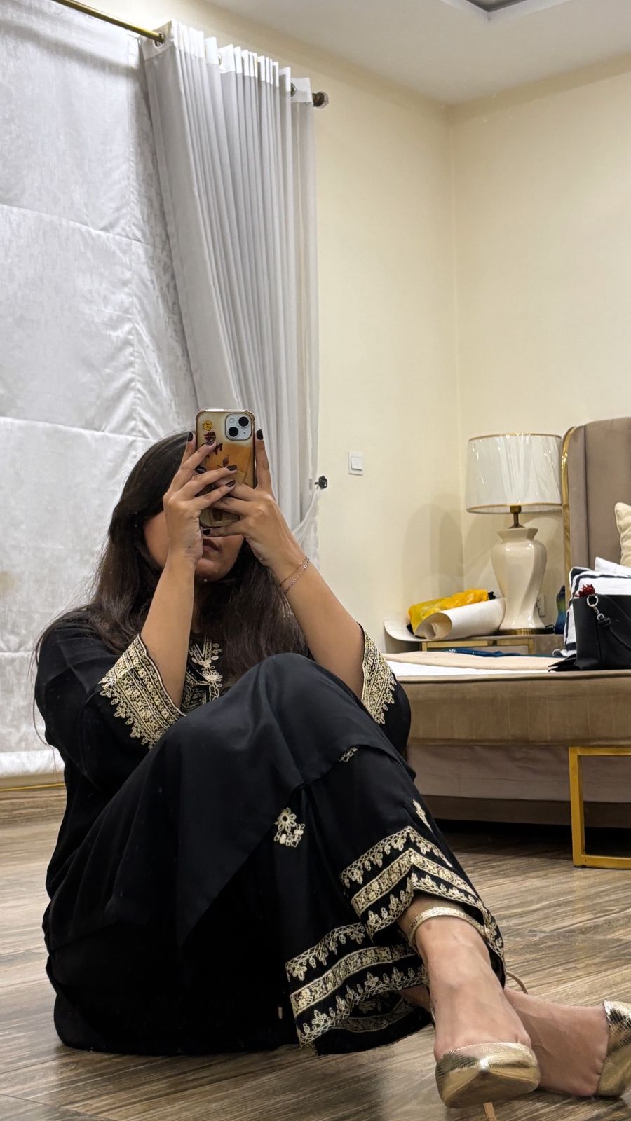 "Black Stone - Embroidered" Linen Suit | Intricate Thread Work Two-Piece