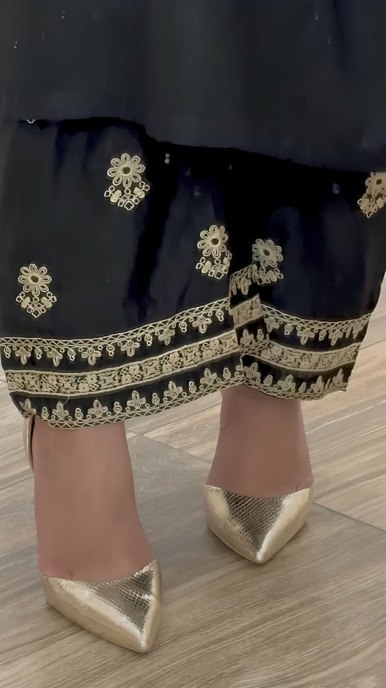 "Black Stone - Embroidered" Linen Suit | Intricate Thread Work Two-Piece