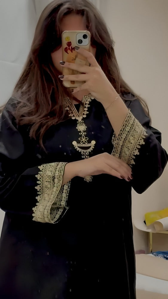 "Black Stone - Embroidered" Linen Suit | Intricate Thread Work Two-Piece