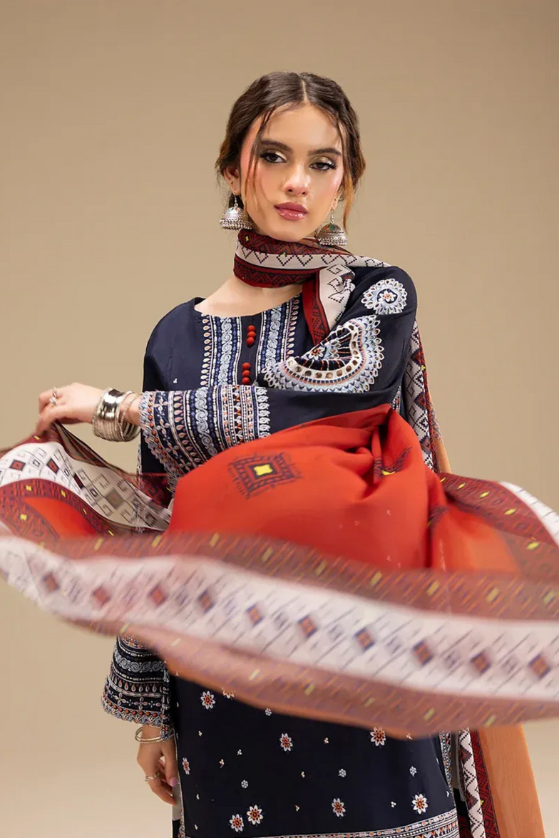 Rangrez Charm Embroidered 3PC | Navy Blue Stone Linen Kurta Set for Winter