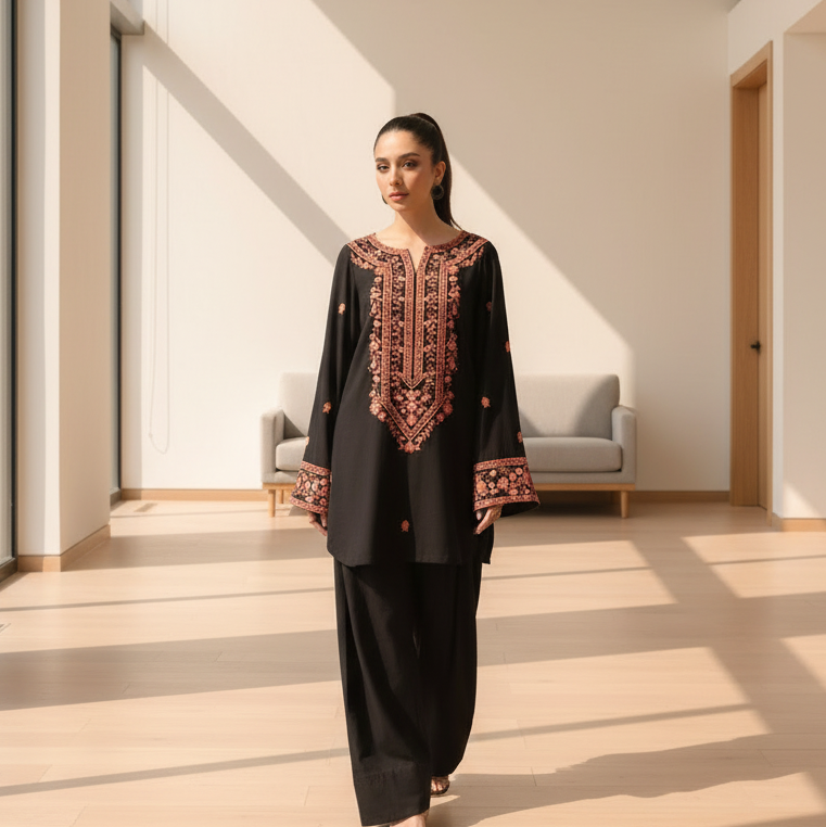 Zauq-e-Gul Linen Suit | Vibrant Floral Embroidered 2PC for All Seasons
